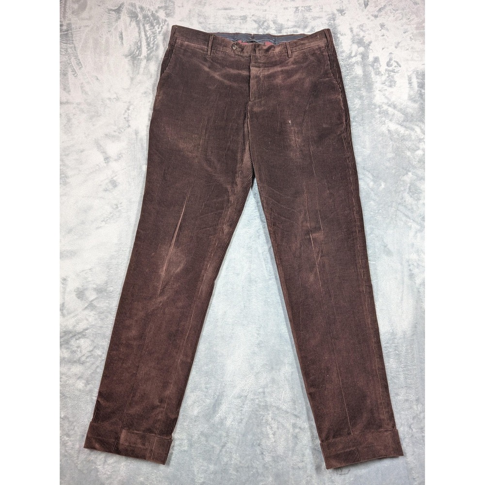 PT01 Corduroy Pants Mens Sz 52 (34x32) Brown Flat Front Straight Leg Cuffed
